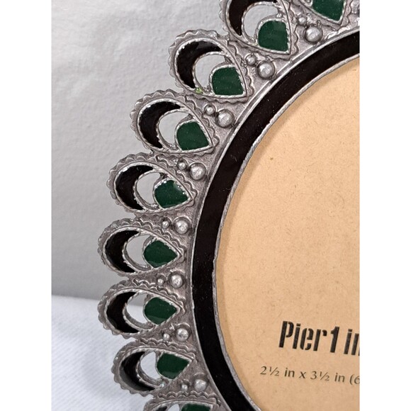 Pier 1 Imports Peacock Picture Frame Jeweled Enamel Rhinestones 2.5x3.5" Opening - Picture 6 of 8